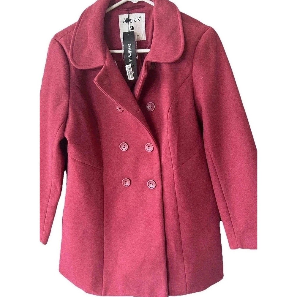 New Alllegra K Coat Women's S Berry Color Slit Pockets Lined Pea Coat Style